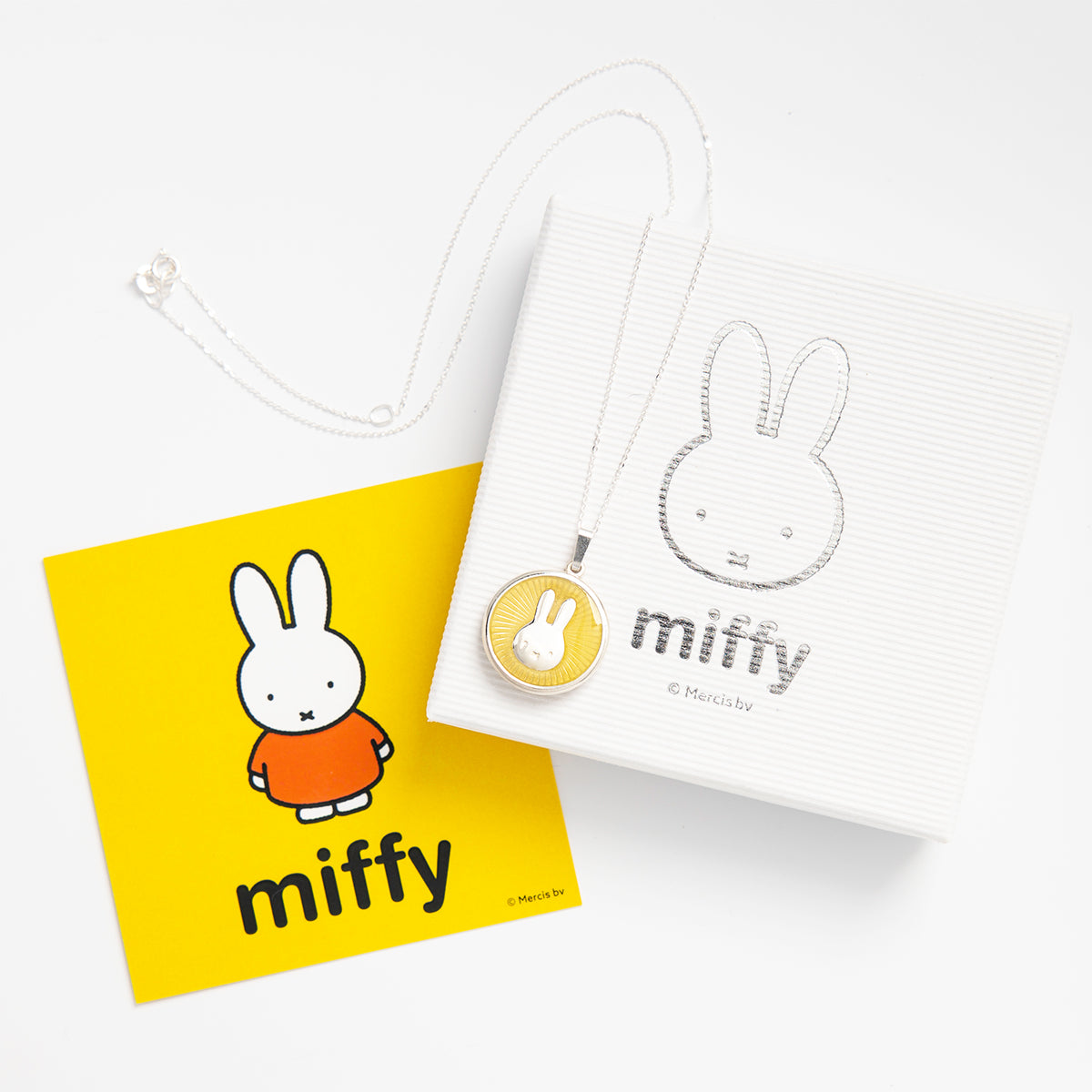Handcrafted Miffy Enamel Disc Necklace in sterling silver, combining vibrant red enamel with Miffy’s classic charm. A delightful jewellery piece.