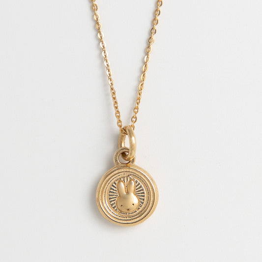 Miffy Mini Rabbit Coin Necklace in 18ct gold vermeil, featuring Miffy’s face in a traditional-inspired pattern. A dainty and elegant gift for Miffy fans
