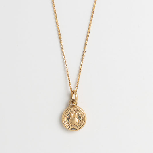 Gold vermeil Miffy Mini Rabbit Coin Necklace, showcasing Miffy’s playful charm in a traditional-inspired design. A stylish keepsake for Miffy enthusiasts.