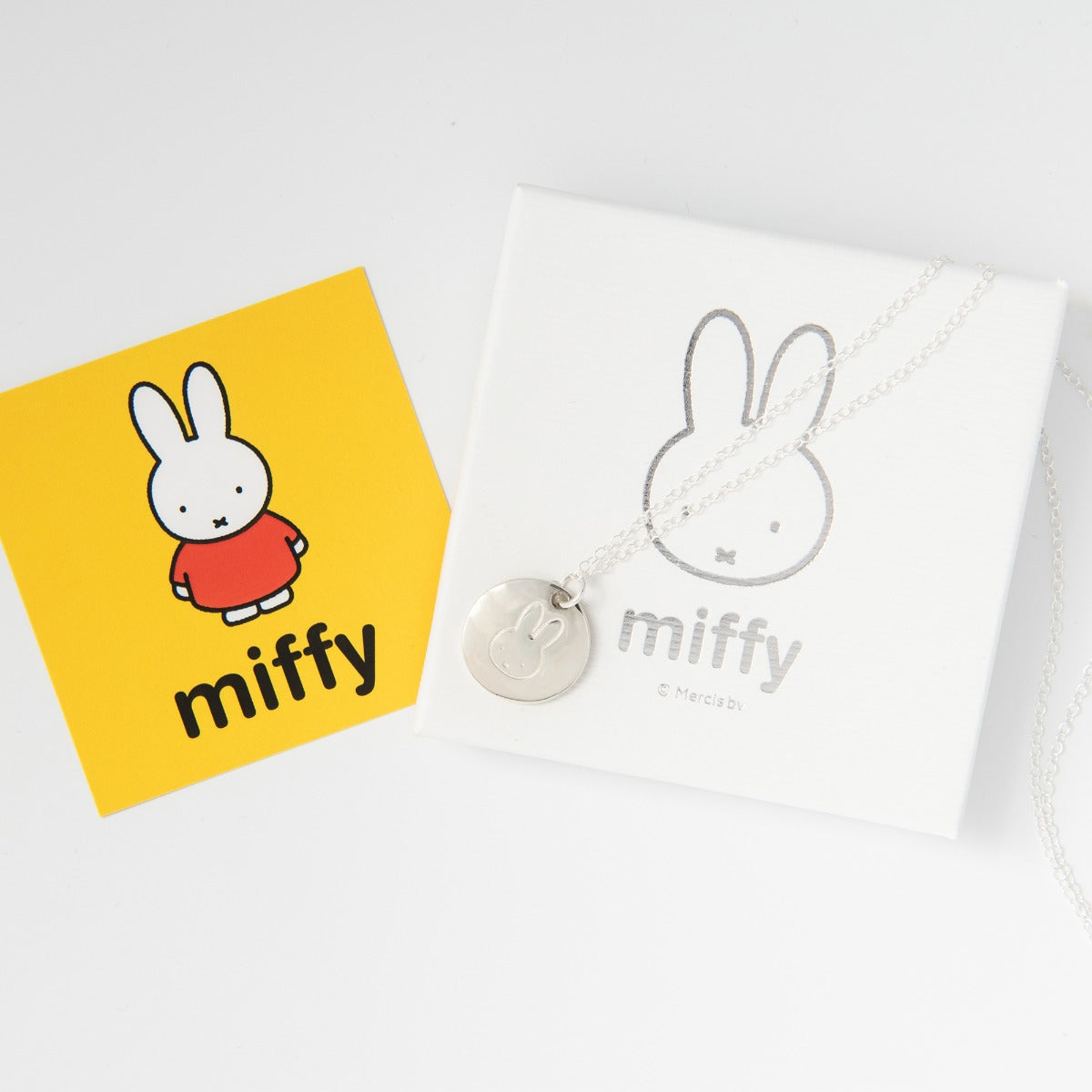 Handcrafted Miffy Large Disc Necklace in recycled sterling silver, with a minimalistic Miffy design. Perfect for everyday wear or as a unique gift