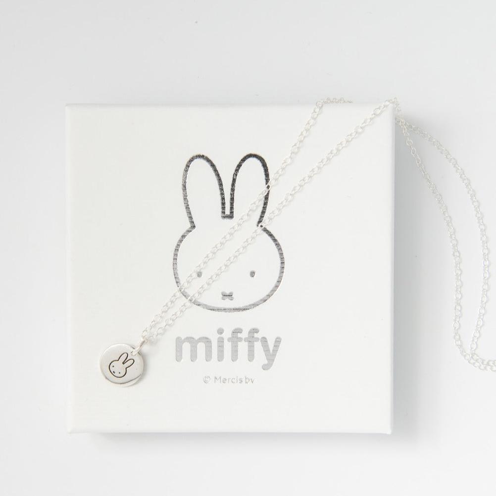 Handcrafted sterling silver Miffy Mini Disc Necklace, showcasing a dainty Miffy pendant. Perfect for everyday wear or as a gift for Miffy fans