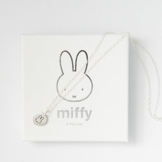 Handcrafted sterling silver Miffy Mini Disc Necklace, showcasing a dainty Miffy pendant. Perfect for everyday wear or as a gift for Miffy fans