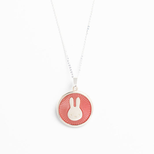 Miffy Red Enamel Disc Necklace in sterling silver, featuring a vibrant red disc with Miffy’s iconic silhouette. A playful and charming gift for Miffy fans.