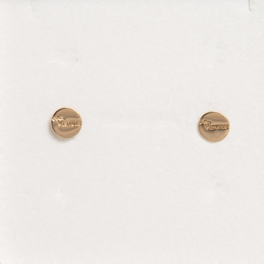 Front-facing view of the Amor et Virtute Stud Earrings in gold vermeil, showing the “Amor” and “Virtute” inscriptions in a delicate, polished finish.