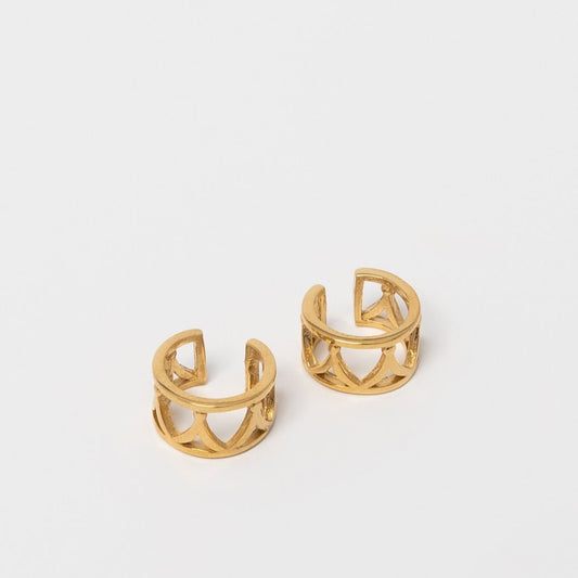 Jubilee Crown Ear Cuffs in 18ct gold vermeil, front view showcasing delicate detailing inspired by Queen Elizabeth II’s favourite tiara