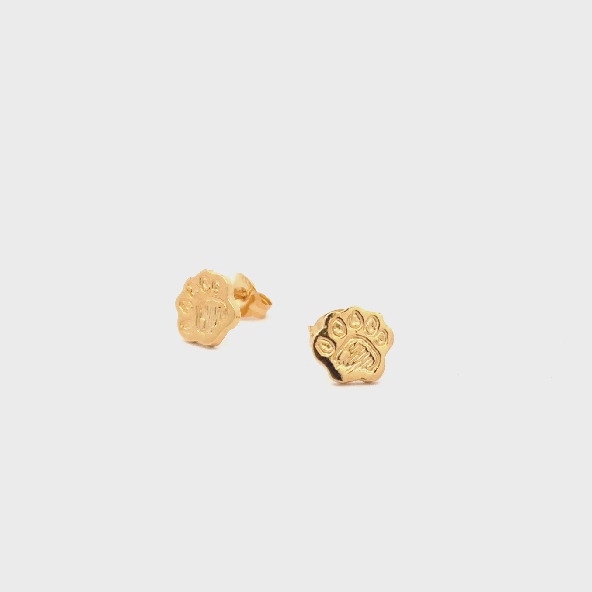 Rotating view of Paddington™ Paw Stud Earrings in gold vermeil, officially licensed handmade jewellery gift.
