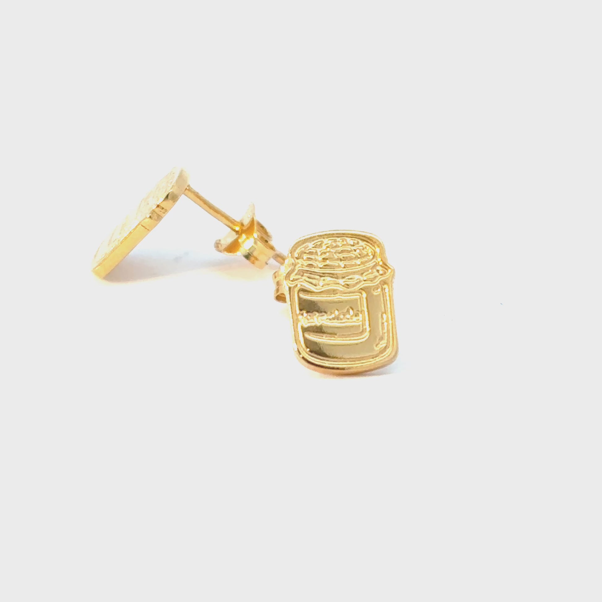 Licensed To Charm turnaround Paddington™ Marmalade Jar Stud Earrings in 18ct Gold Vermeil, handmade sterling silver jewellery gift inspired by Paddington Bear.