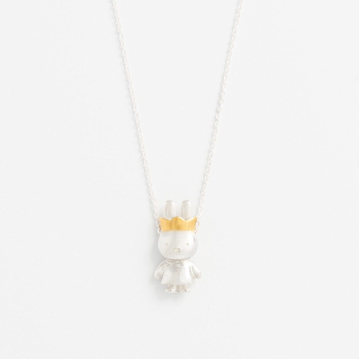 Queen Miffy Necklace in sterling silver with 18ct gold vermeil crown and gown details on an elegant chain.