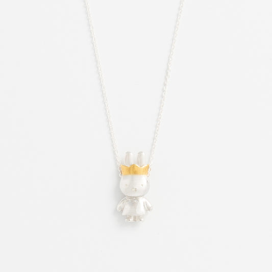 Queen Miffy Necklace in sterling silver with 18ct gold vermeil crown and gown details on an elegant chain.