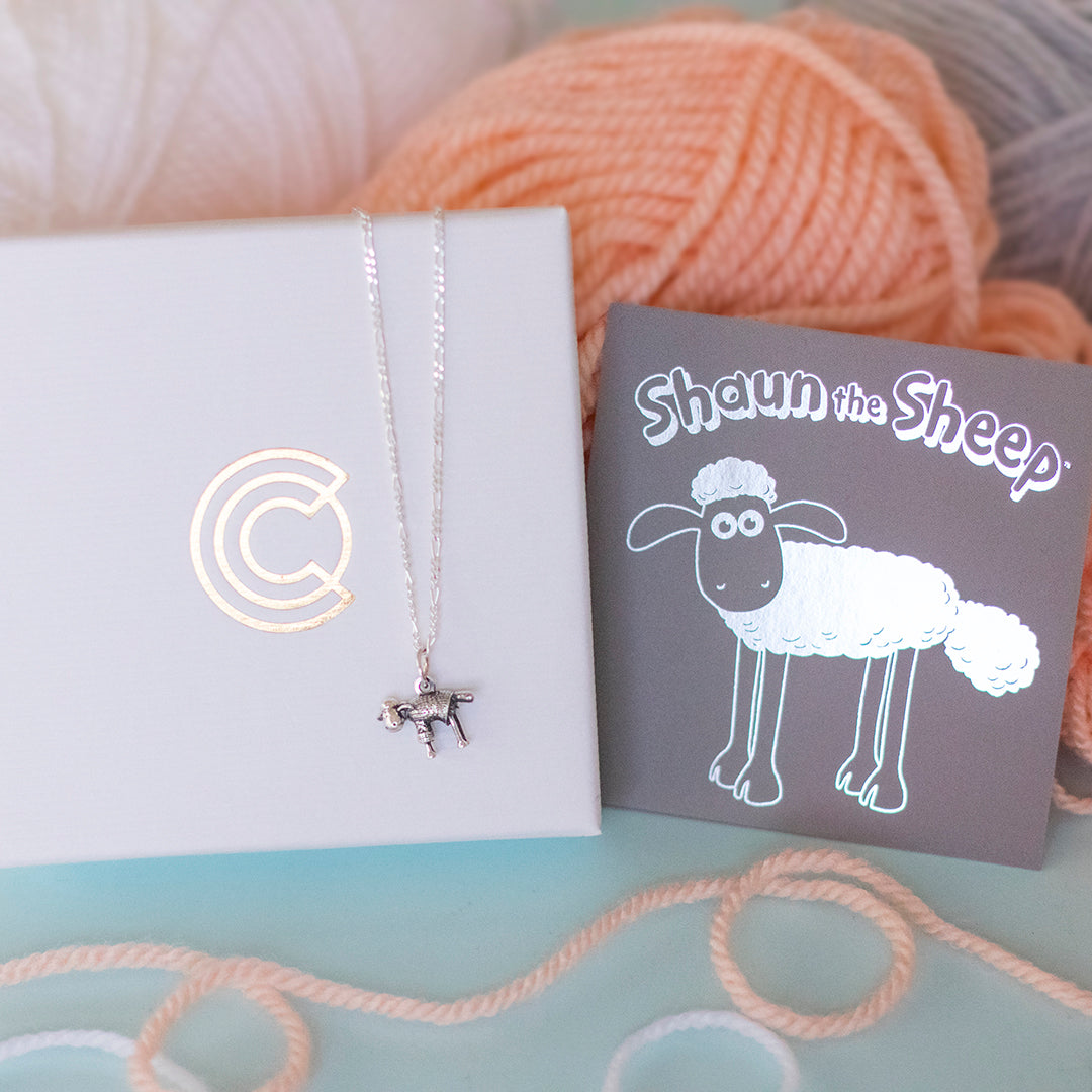 Shaun the Sheep in a Jumper Necklace presented in branded jewellery box – perfect handmade festive gift.