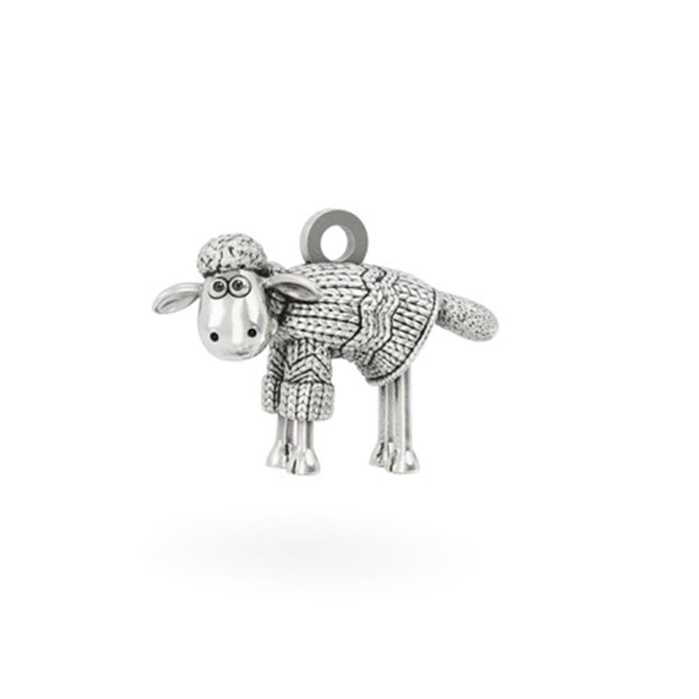 Sterling silver Shaun the Sheep in Woolly Jumper Charm featuring engraved knitted detailing.