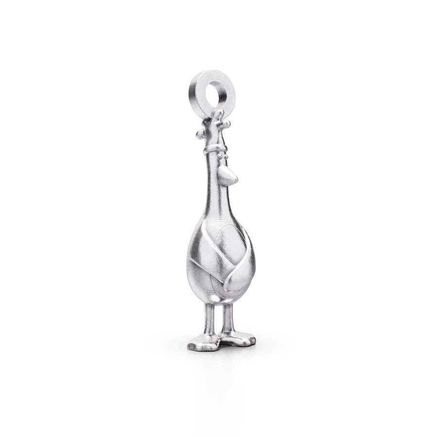 Feathers McGraw Charm in sterling silver, featuring his iconic red rubber glove disguise. A playful gift for Wallace & Gromit fans and collectors.