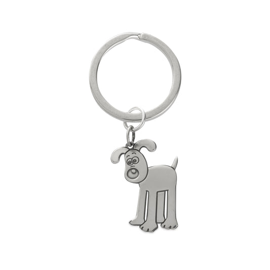 Standing Gromit Key Ring in sterling silver, featuring an etched figure of Gromit. A practical and delightful accessory for Wallace & Gromit fans