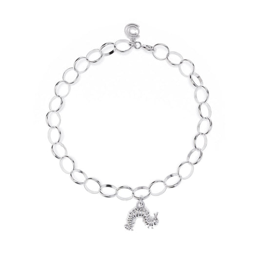 Sterling silver Very Hungry Caterpillar Single Charm Bracelet, featuring a delicate caterpillar charm inspired by Eric Carle’s classic children’s book.