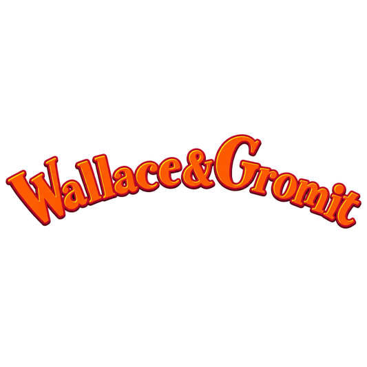 The iconic red and orange 'Wallace & Gromit' logo in its signature 3D bubble font, set against a solid white background.