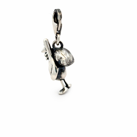 Side view of Feathers McGraw sterling silver clip-on charm with lobster clasp from Wallace & Gromit