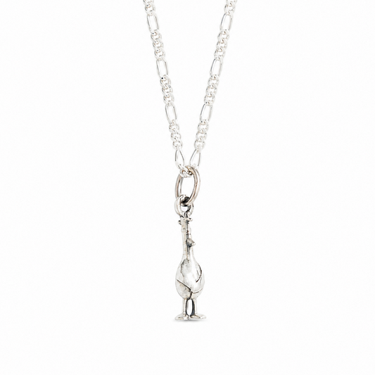Sterling silver Feathers McGraw necklace on a fine silver chain, shown on a clean white background.