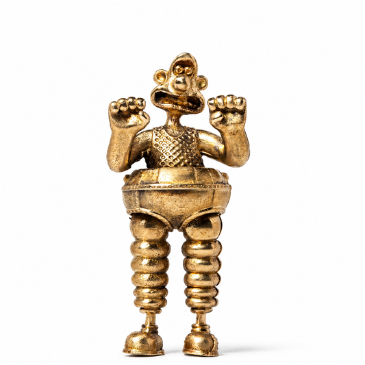 Front view of Wallace in the Wrong Trousers miniature bronze figurine on a white background.