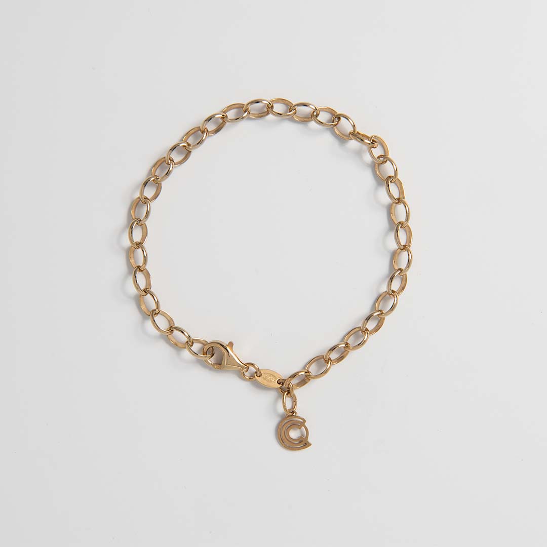 18ct Gold Vermeil Belcher Chain Bracelet with Licensed To Charm tag, ideal for layering or adding charms. 