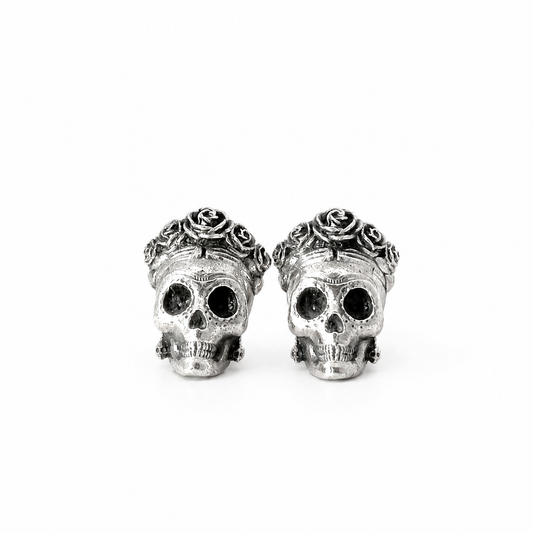 Frida Kahlo Sugar Skull Stud Earrings (Sterling Silver)