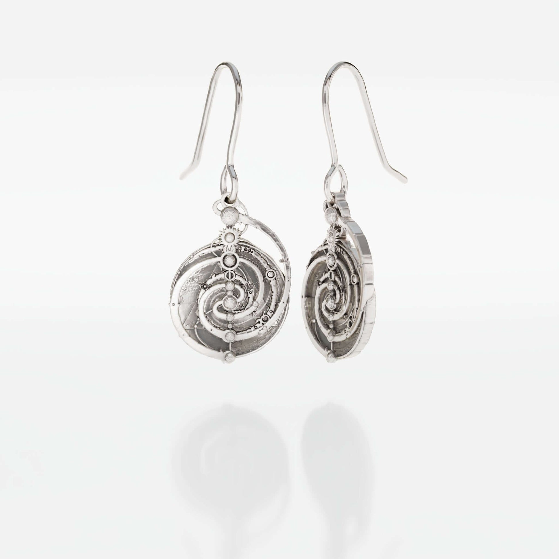 Sterling Silver Mystic Spiral Mandala Earrings, capturing the intricate beauty of the Master Time Spiral from The Dark Crystal. A delicate and elegant design for film enthusiasts and collectors.