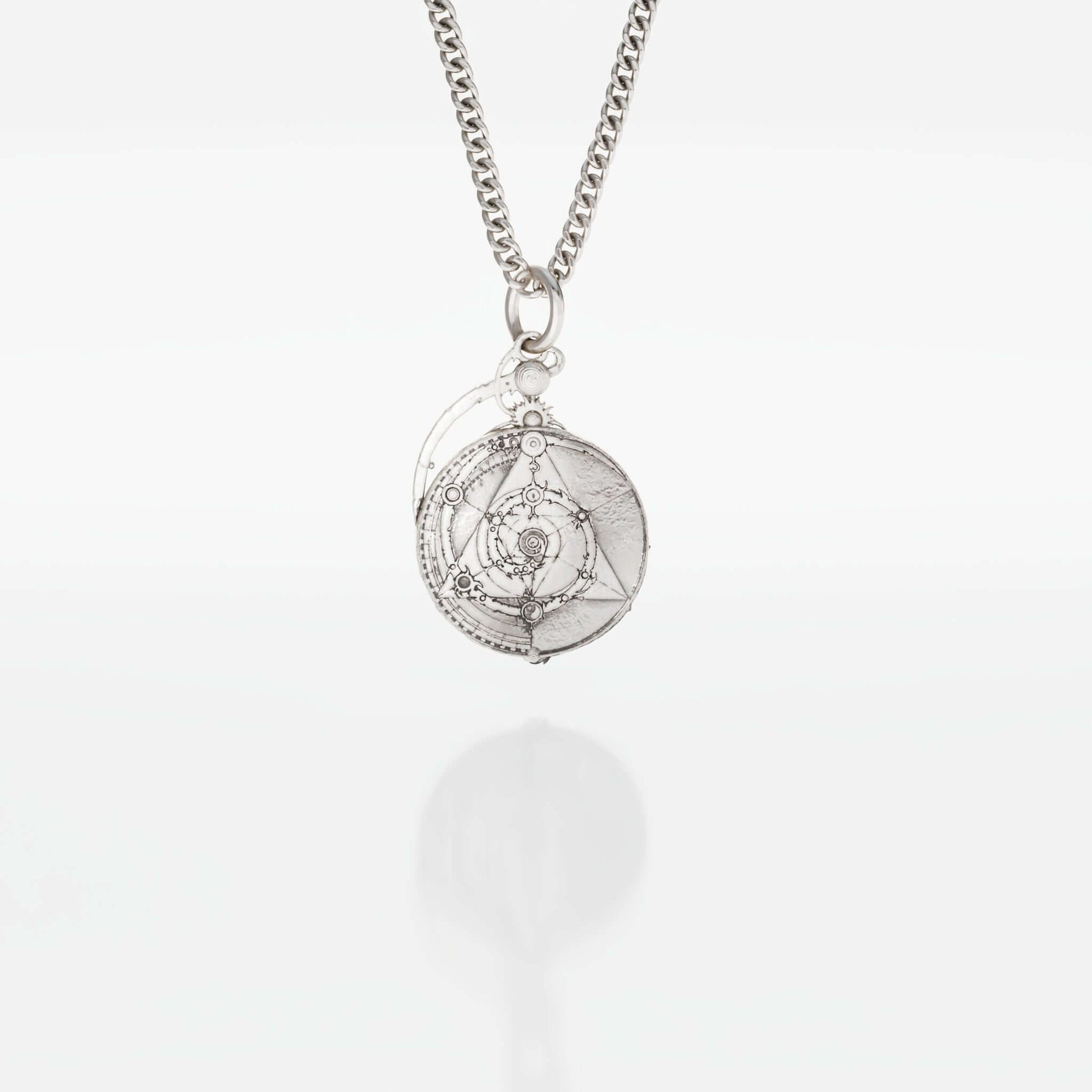 Sterling silver necklace replicating the Master Time Spiral from The Dark Crystal, featuring detailed mandala designs that symbolize the union of three courses of time and the eventual reunification of the urSkeks.