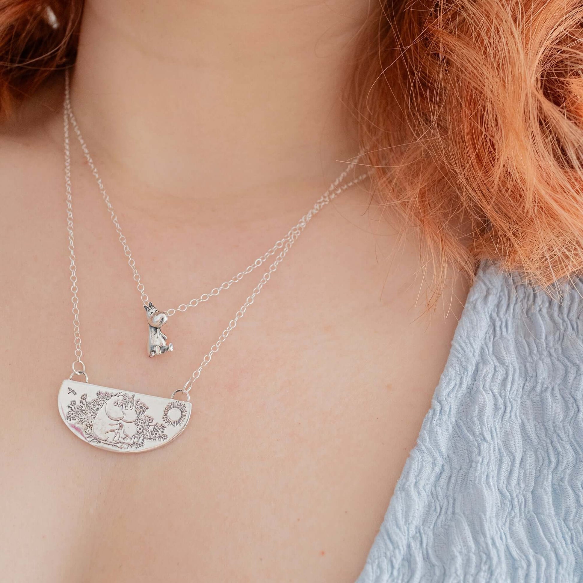 Handcrafted sterling silver Moomin Necklace inspired by Comet in Moominland. A nostalgic gift for Moomin fans.