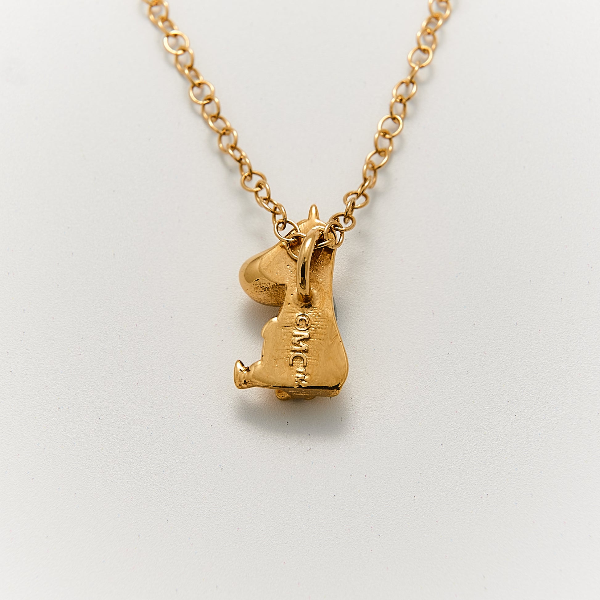 Handmade Moomin Snorkmaiden Necklace in gold vermeil, inspired by Tove Jansson’s whimsical Moomin Tales.