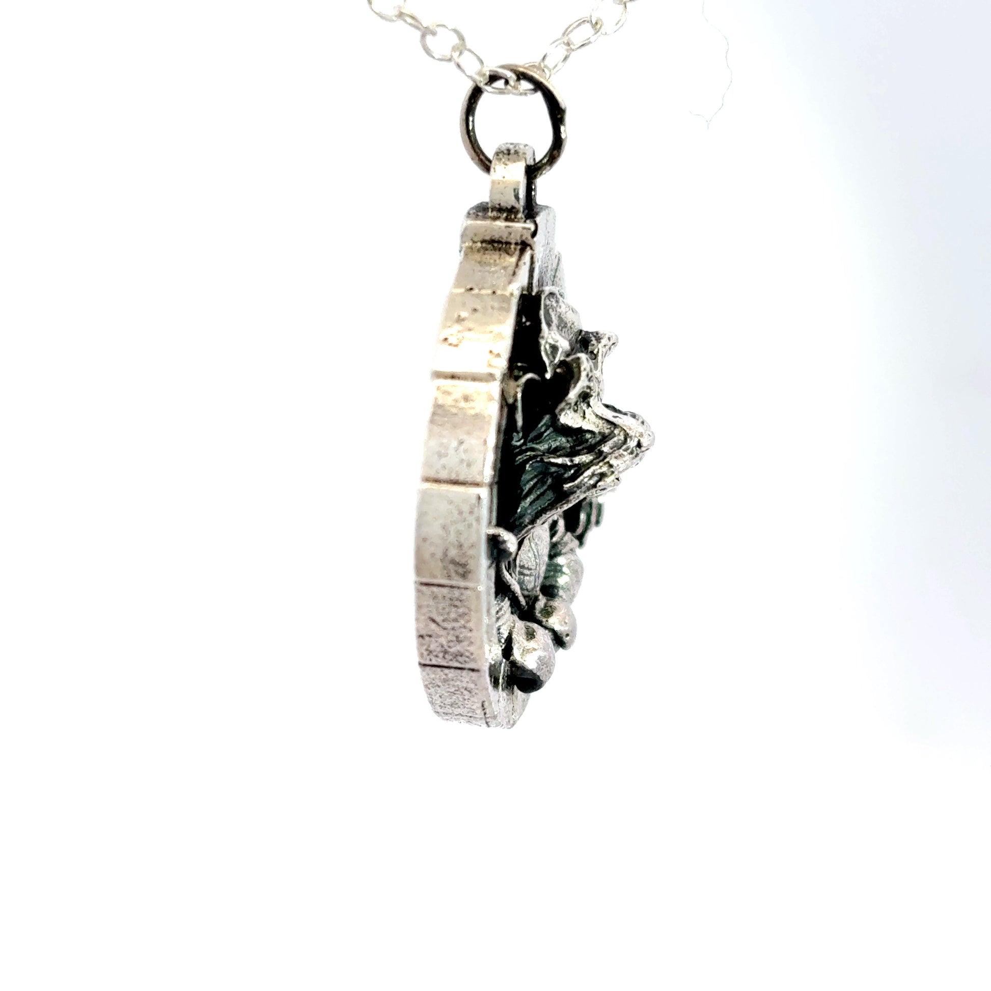 Official Labyrinth Sir Didymus sterling silver necklace side view inspired by the 1986 Labyrinth film, handmade in the UK and presented on a trace chain.