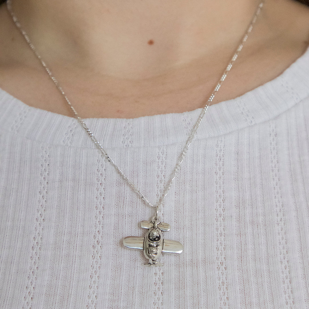 Licensed To Charm Sterling silver Gromit in a Plane Necklace – handmade Aardman pendant with movable propellers