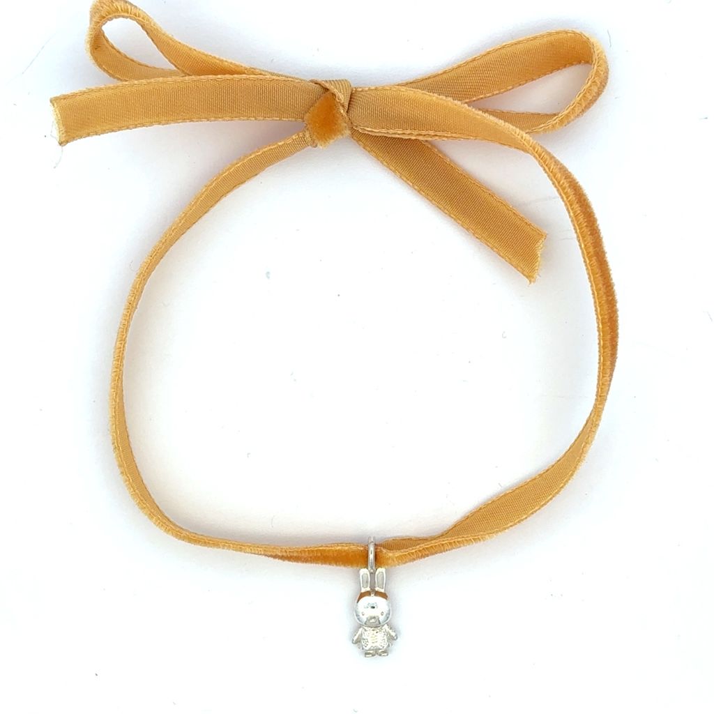 Licensed To Charm Miffy Daisy Dress sterling silver pendant on velvet ribbon — adjustable 80cm handmade Miffy necklace gift.