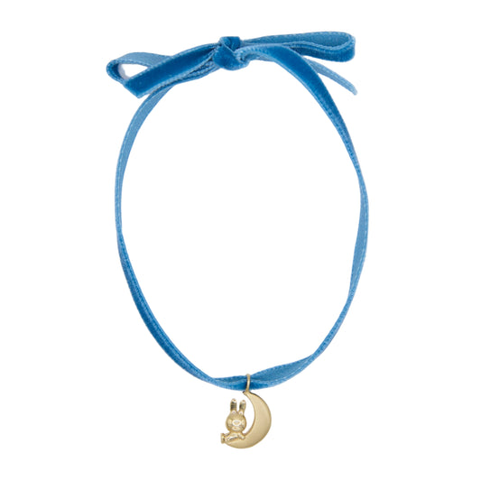 Licensed To Charm Miffy and the Moon Gold Vermeil Pendant on Blue Ribbon Necklace