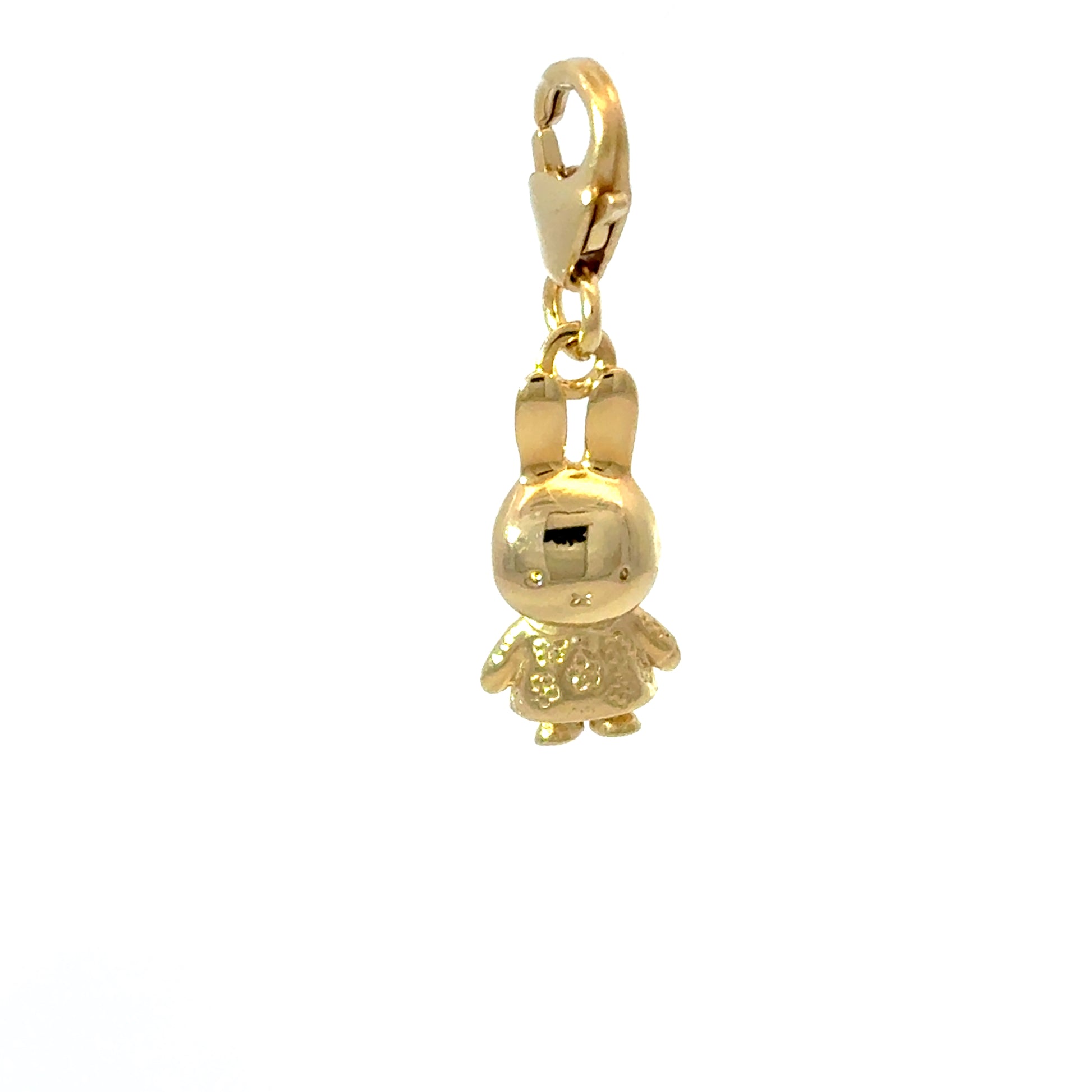 Licensed To Charm 18ct Gold Vermeil Miffy clip-on charm shown from the front, featuring Miffy’s classic silhouette and polished finish. Handmade in the UK with a secure clip clasp for bracelets and necklaces.