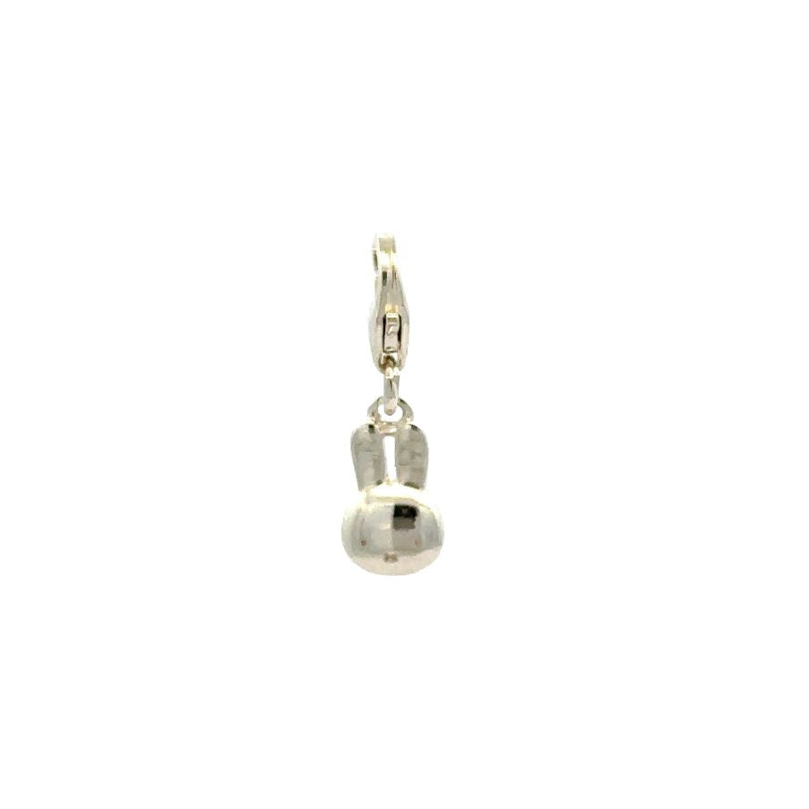 Sterling silver Miffy large head charm shown from the front, with clip-on clasp, on a clean white background.
