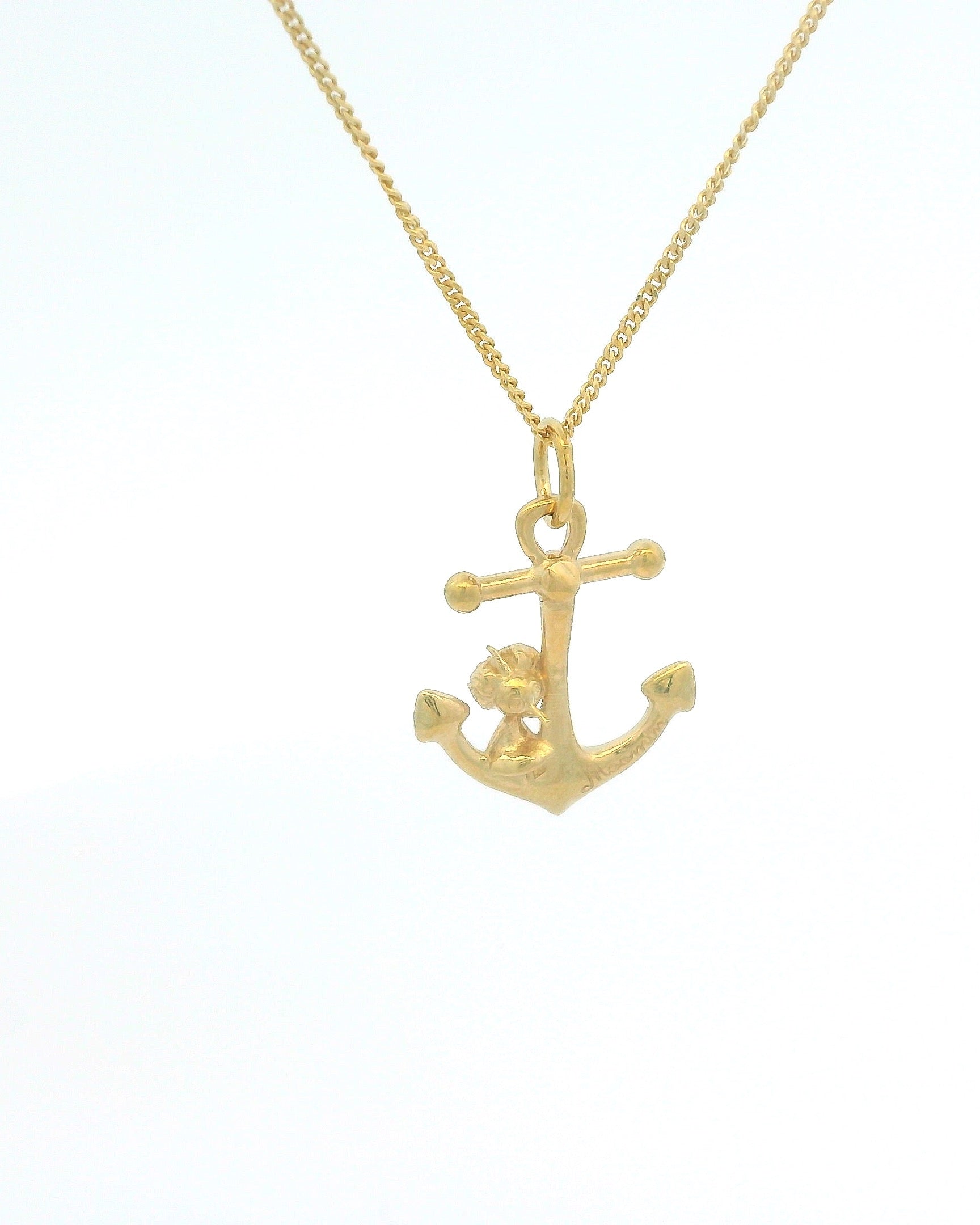 Licensed To Charm Moomins Anchor Bob necklace in 18ct gold vermeil, handmade officially licensed jewellery gift side view