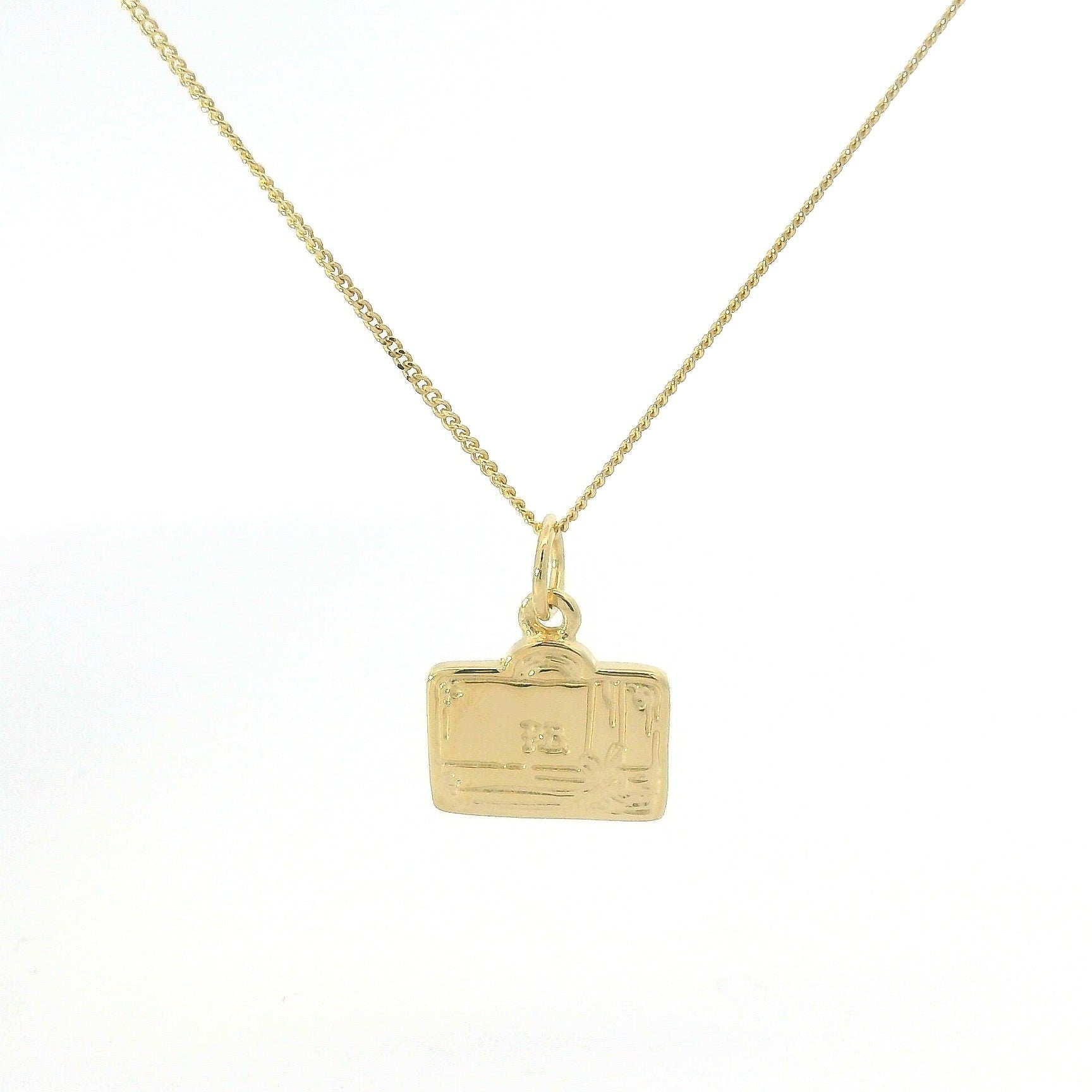 Licensed To Charm Paddington Mini Luggage Necklace with Gift Bow in 18ct Gold Vermeil, officially licensed Christmas jewellery.