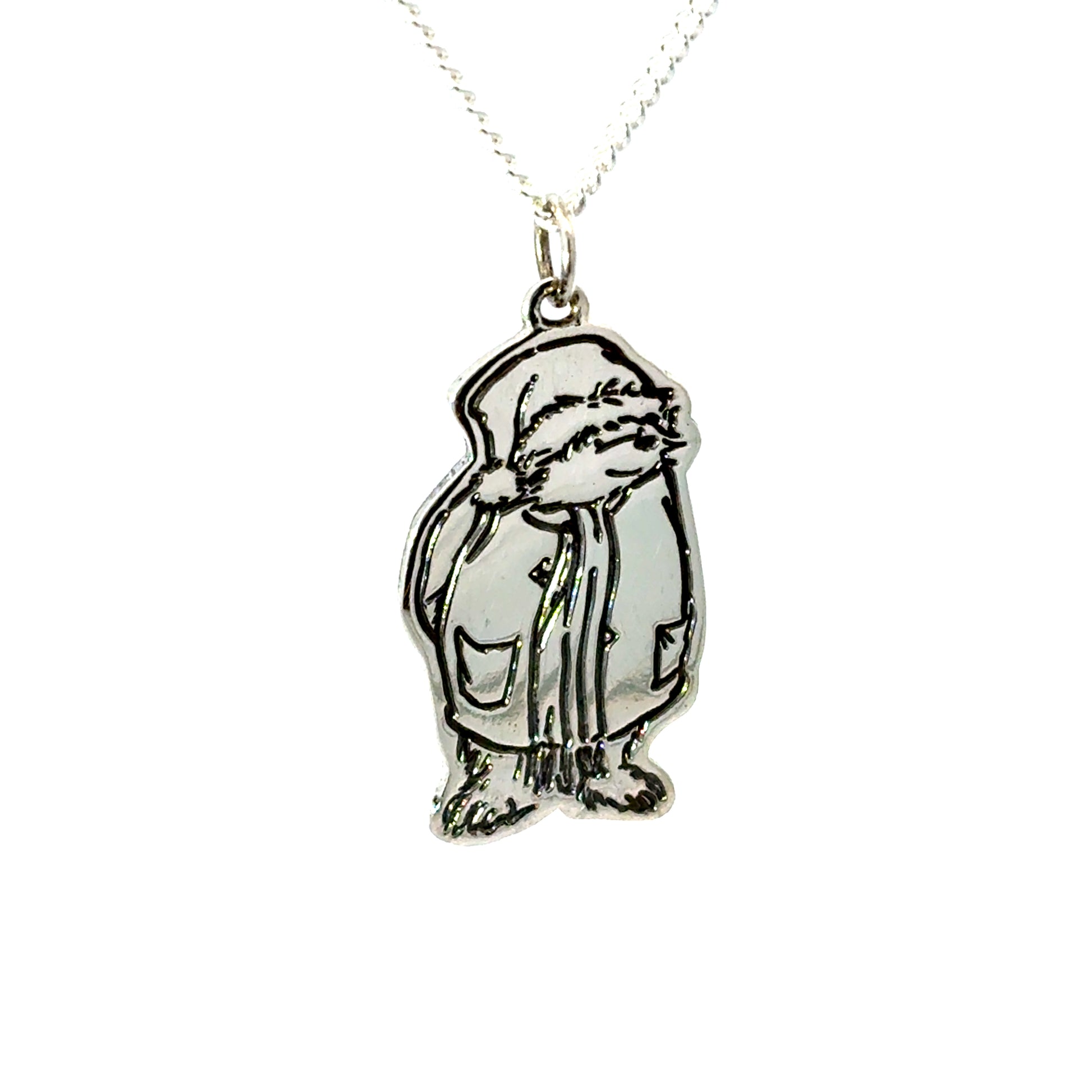 Licensed To Charm handmade sterling silver Paddington necklace wearing Santa hat perfect christmas gift. 