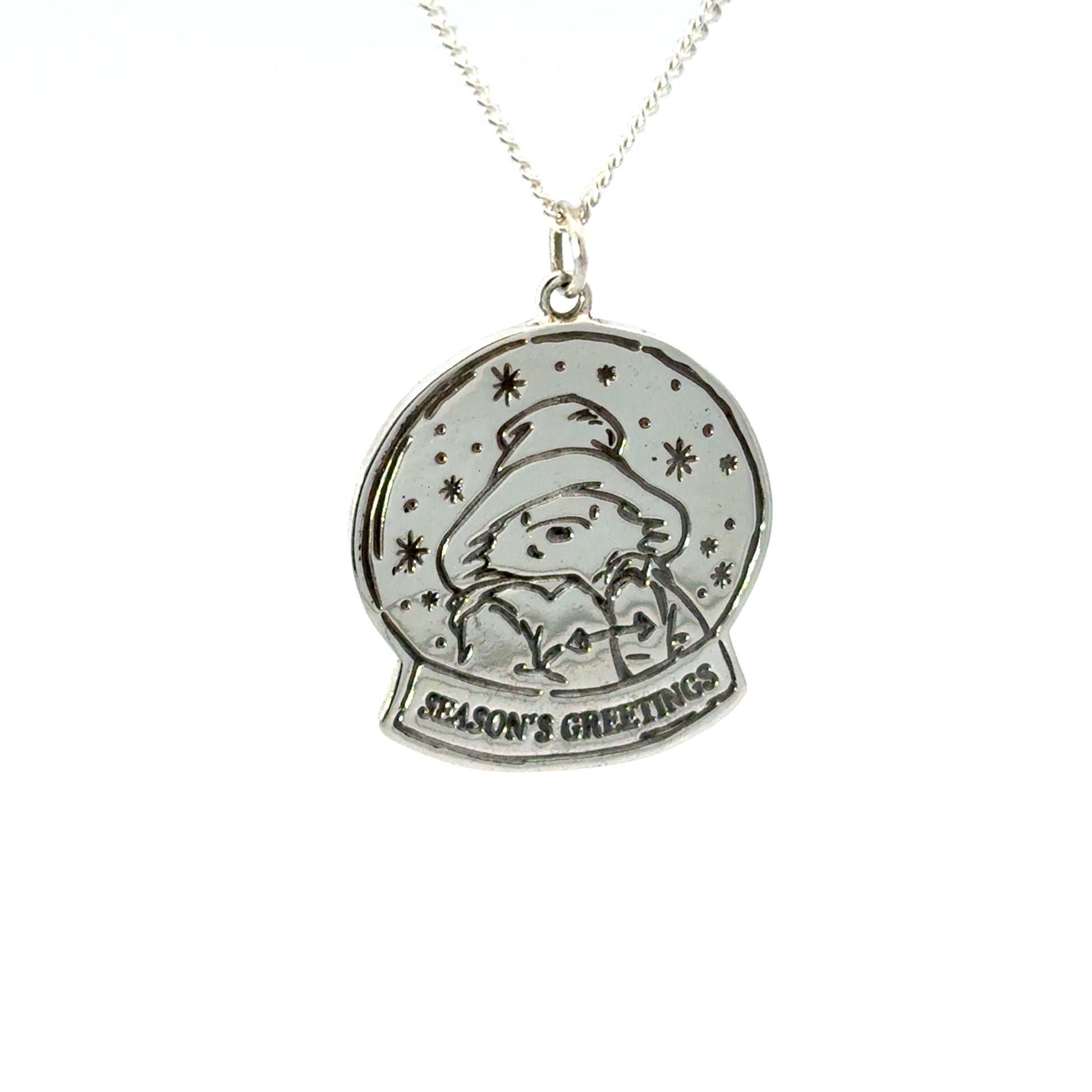 Licensed To Charm Paddington Snowglobe Necklace in sterling silver on chain perfect christmas gift
