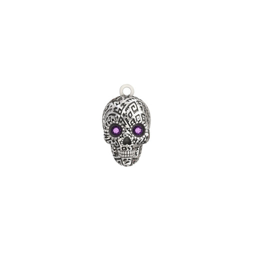 Licensed To Charm Sterling silver Frida Kahlo Aztec Skull Charm with purple cubic zirconia eyes, handcrafted by Licensed To Charm