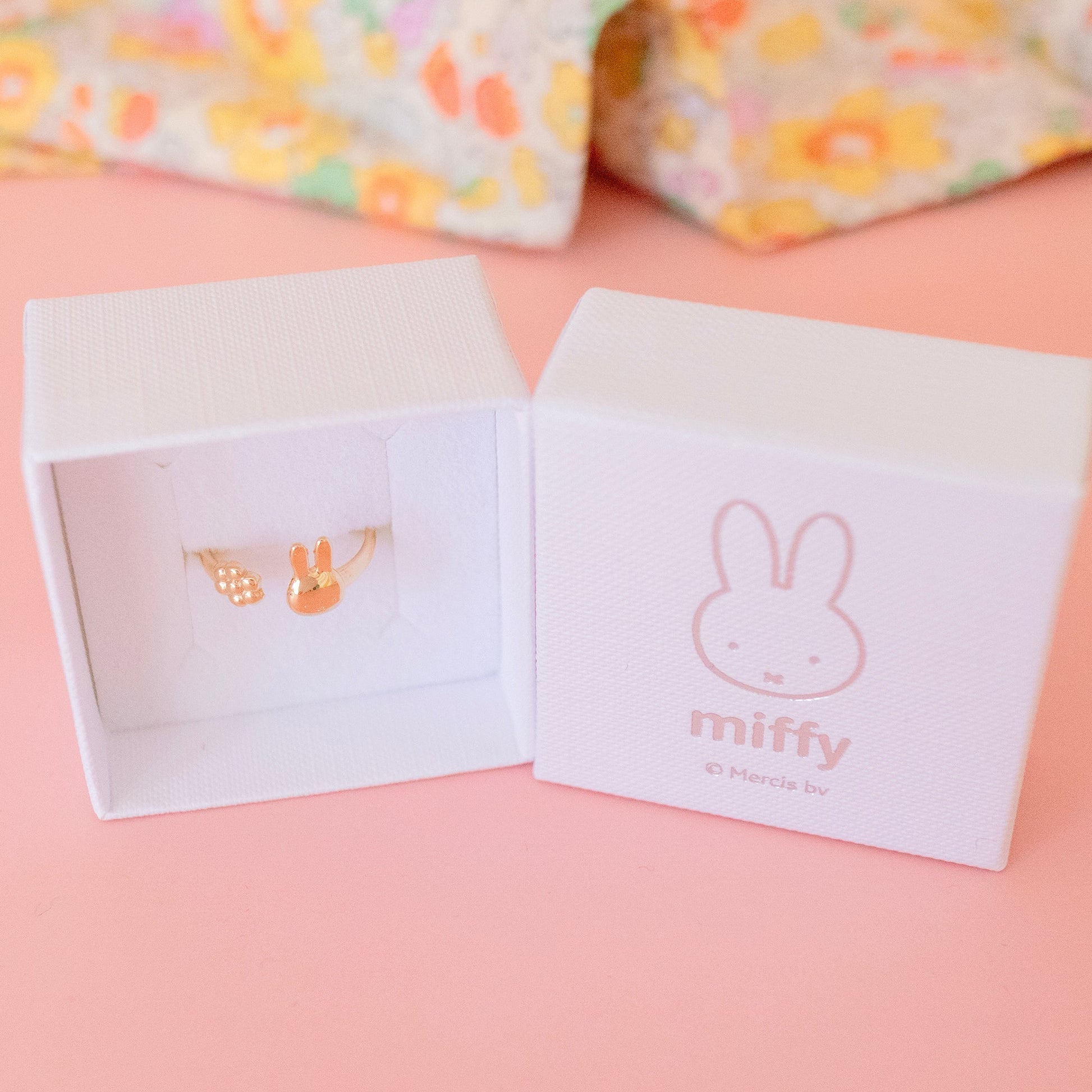 Licensed To Charm Miffy Daisy Adjustable Ring – handmade sterling silver with 18ct gold vermeil in MIffy ring jewellery box