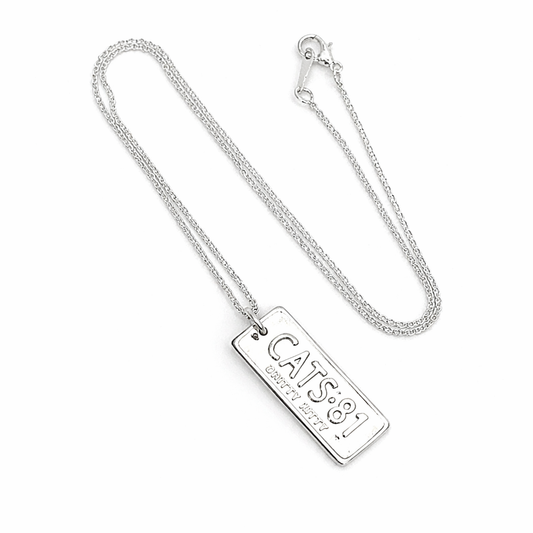 Licensed To Charm Cats Number Plate Necklace in silver plate on fine chain inspired by Andrew Lloyd Webber's Cats musical