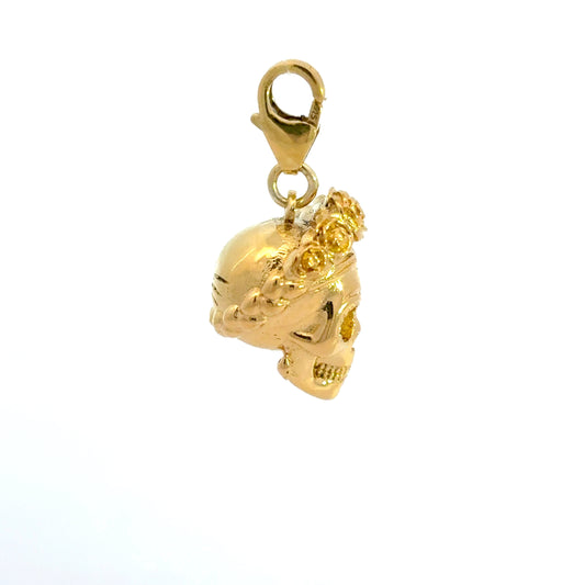 Licensed To Charm officially licensed Frida Kahlo Sugar Skull Charm in 18ct gold vermeil angled view