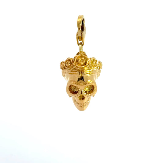 Licensed To Charm Frida Kahlo Sugar Skull Clip-On Charm in 18ct gold vermeil front view