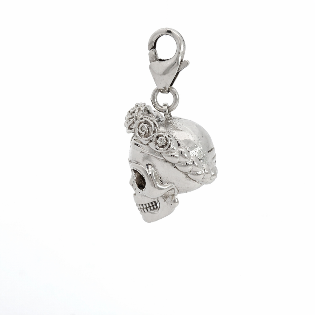 Licensed To Charm Frida Kahlo Sugar Skull Clip-On Charm in sterling silver side view