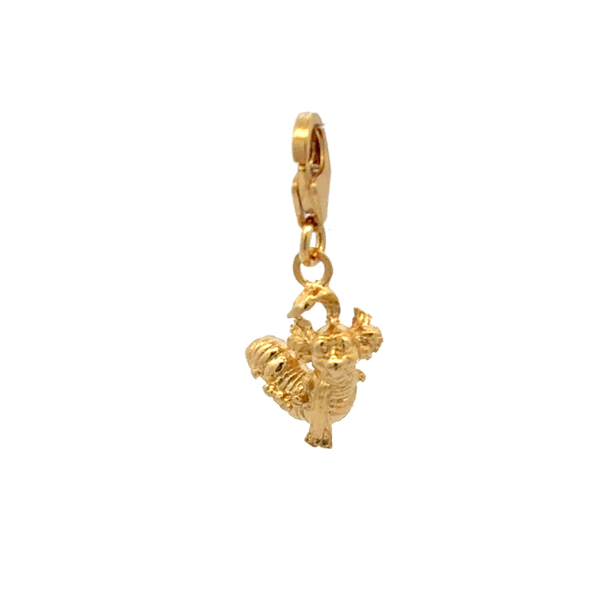 Licensed To Charm gold vermeil Labyrinth Worm Clip-On Charm – front view showing the character’s expressive face and signature red and blue striped scarf in intricate detail.