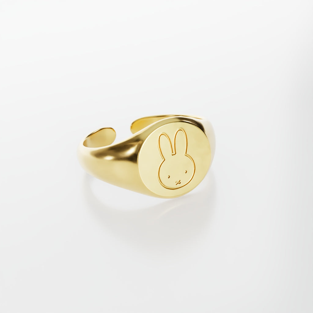Licensed To Charm Miffy Signet Adjustable Ring – handmade 18ct gold vermeil signet ring, official Miffy jewellery gift, UK crafted