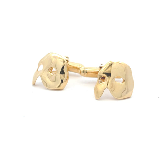 Licensed To Charm Phantom of the Opera 18ct gold vermeil mask cufflinks on white background, handmade in the UK