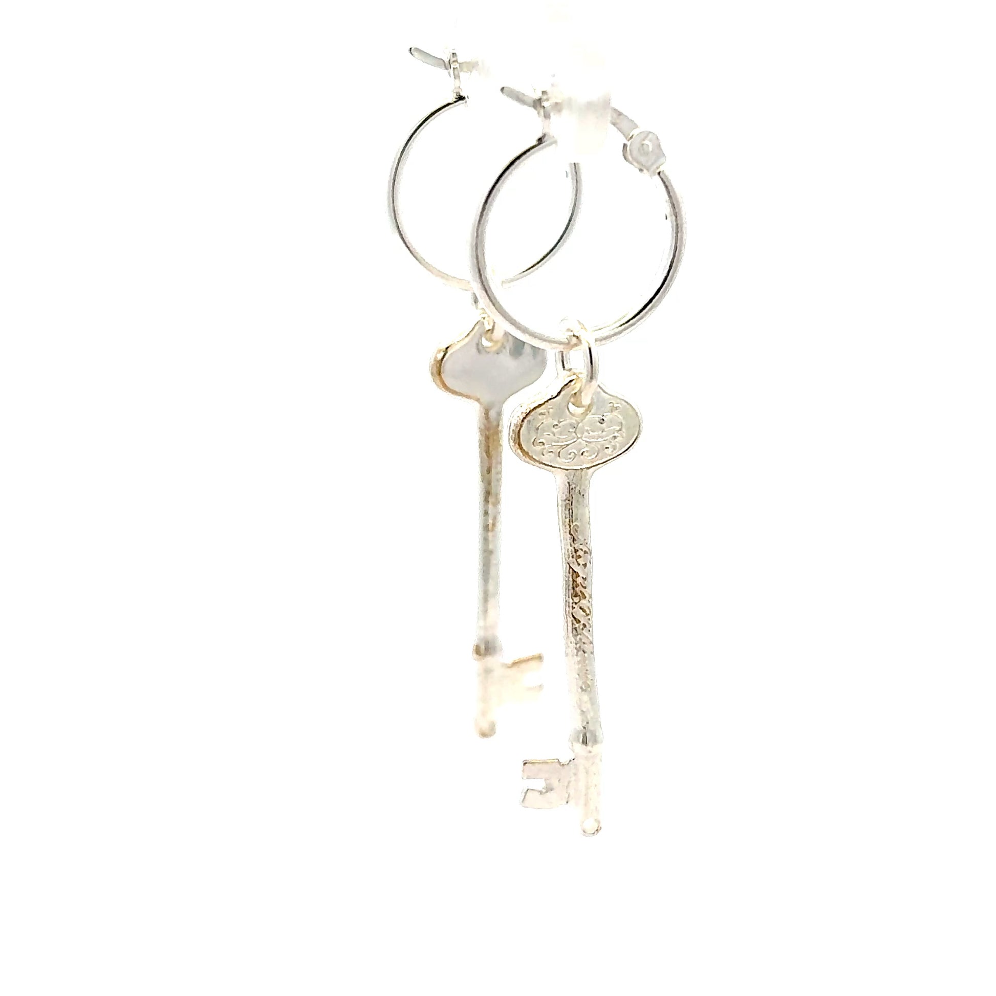 Licensed To Charm Phantom of the Opera key hoop earrings in sterling silver back view, officially licensed and handmade in the UK
