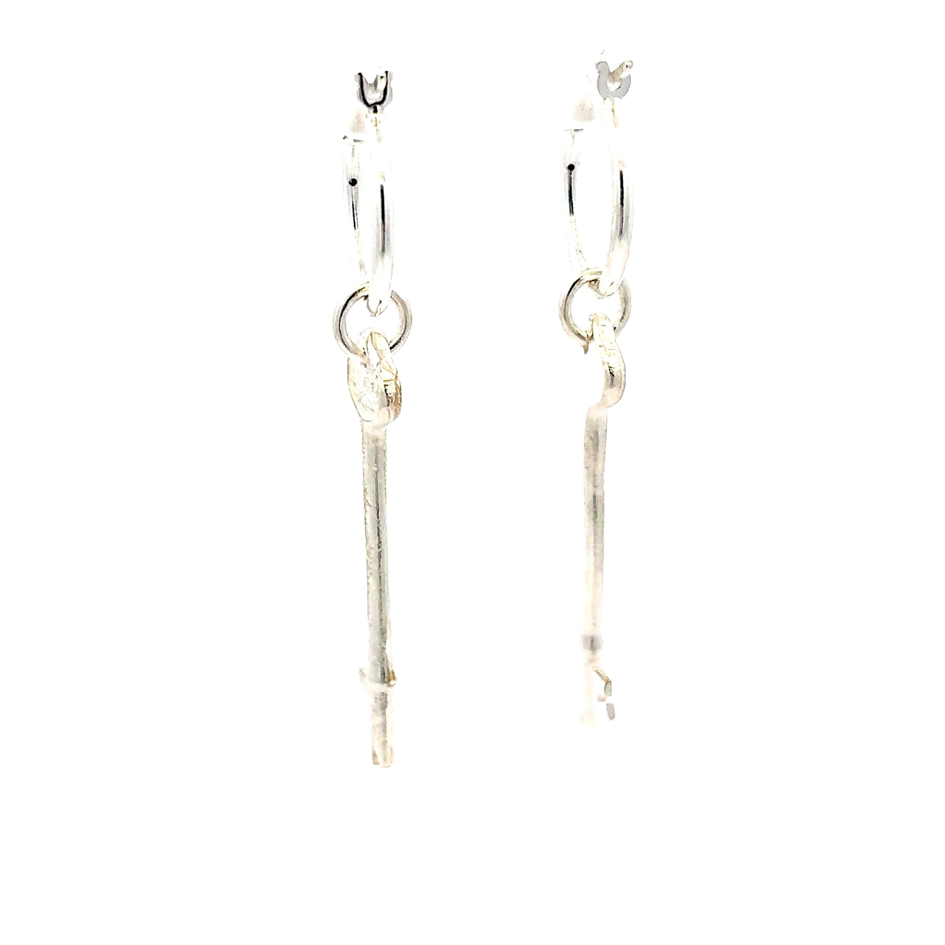 Licensed To Charm Phantom of the Opera key hoop earrings in sterling silver side view, officially licensed and handmade in the UK