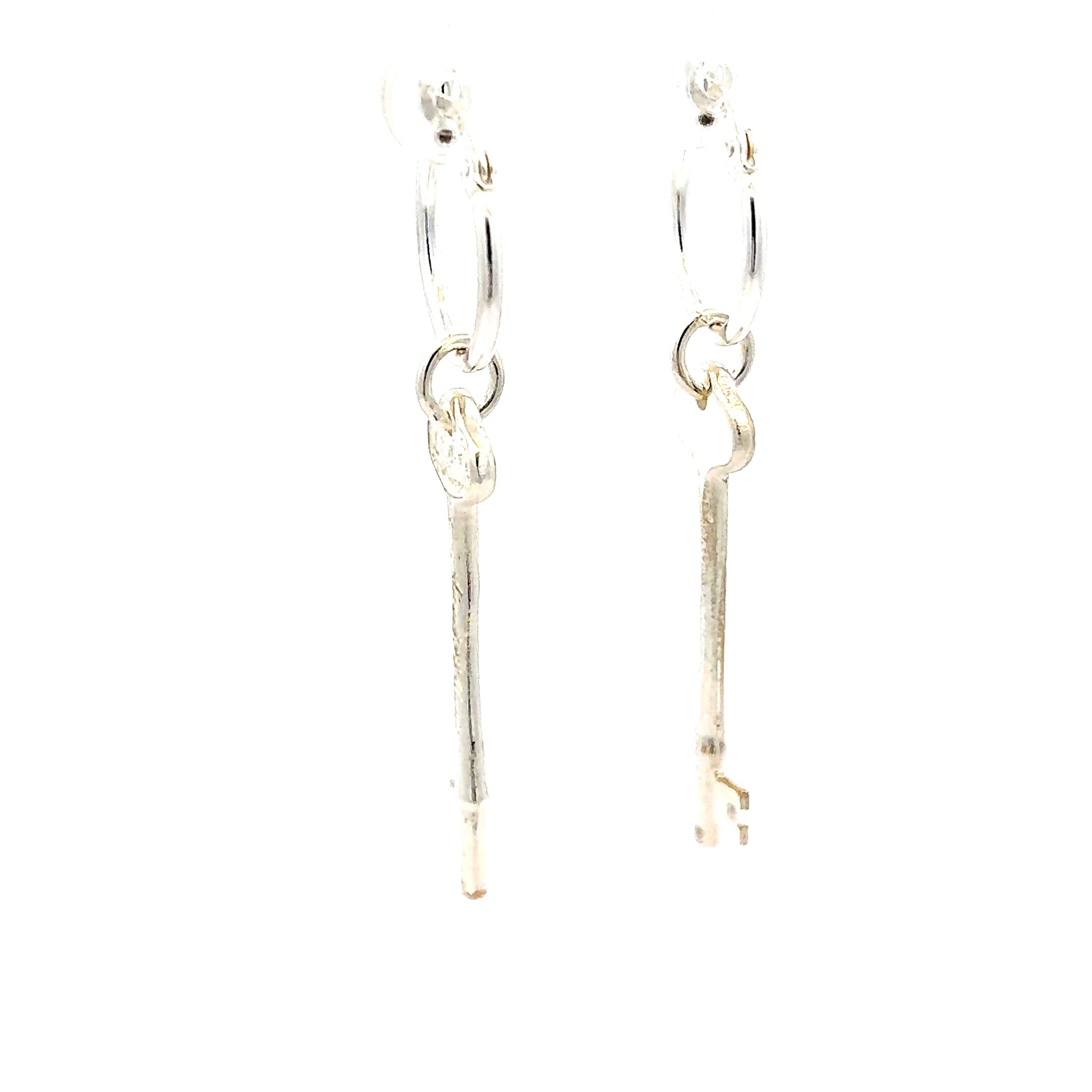 Licensed To Charm Phantom of the Opera key hoop earrings in sterling silver side view left, officially licensed and handmade in the UK